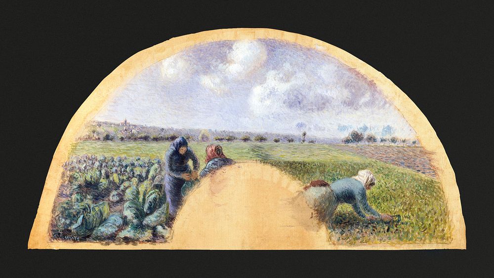 Fan Mount: The Cabbage Gatherers (ca. 1878&ndash;79) by Camille Pissarro. Original from The MET museum. Digitally enhanced…