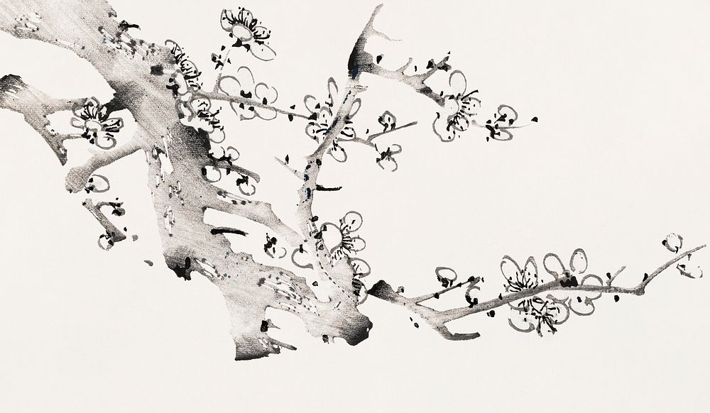 Flower psd botanical art print, remixed from artworks by Hu Zhengyan