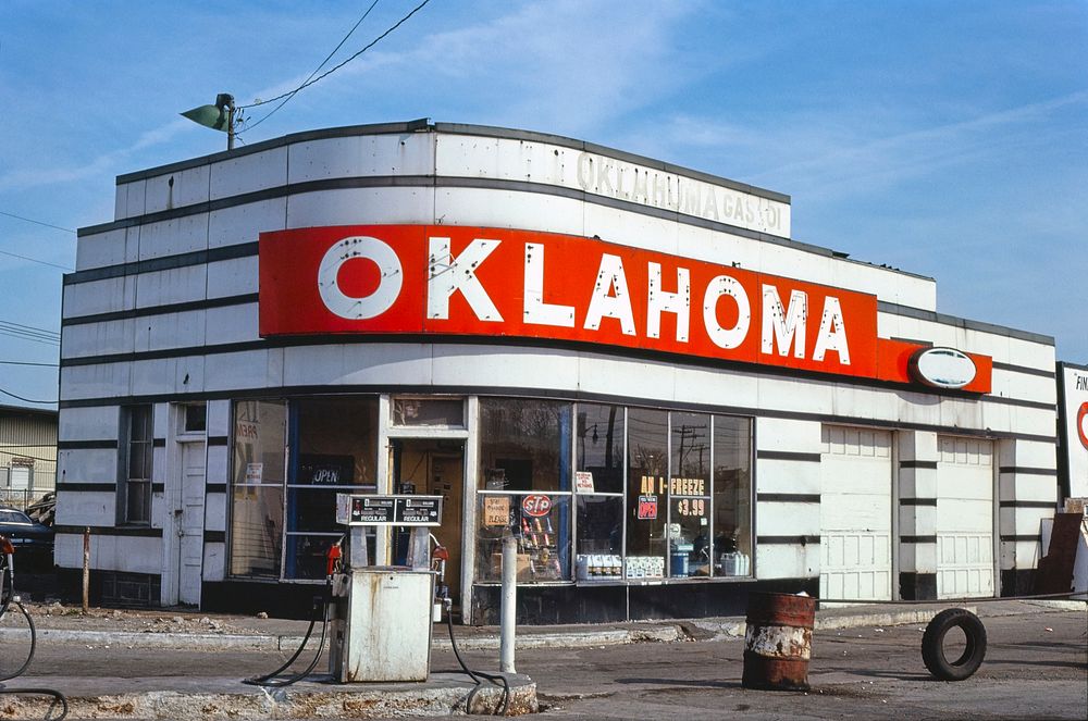 Oklahoma Gas, Detroit, Michigan (1986) photography in high resolution by John Margolies. Original from the Library of…
