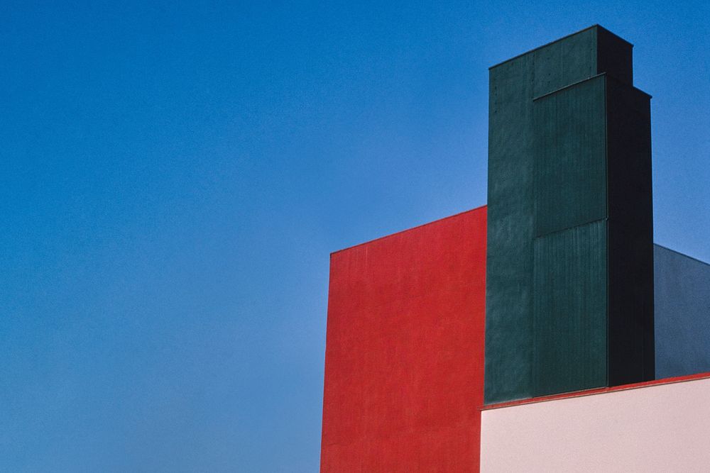 Blank red and green building, remixed from artworks by John Margolies