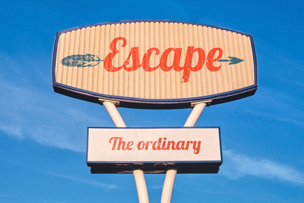 Signboard with escape word, remixed from artworks by John Margolies