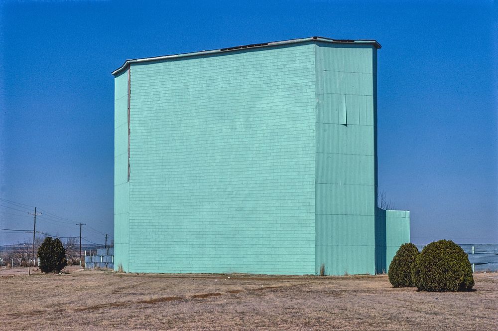 Blank pastel green building, remixed from artworks by John Margolies
