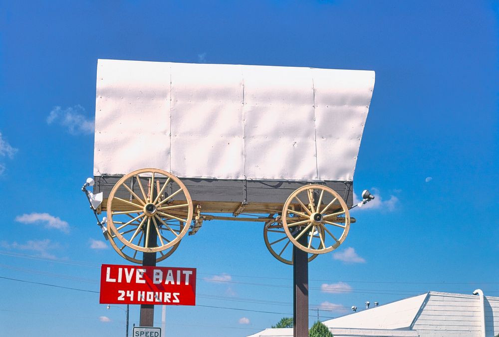 Live Bait Wagon sign, Vermillion, South Dakota (1987) photography in high resolution by John Margolies. Original from the…