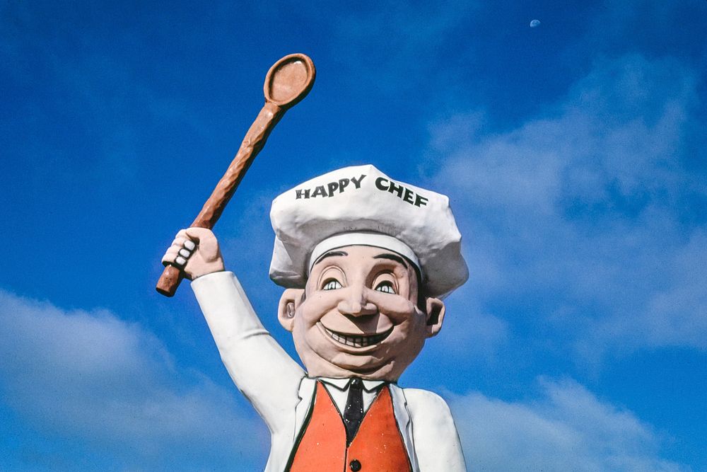Happy Chef sign, Cherokee, Iowa (1987) photography in high resolution by John Margolies. Original from the Library of…