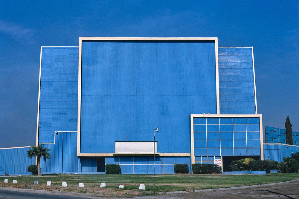 Blank blue building billboard, remixed from artworks by John Margolies