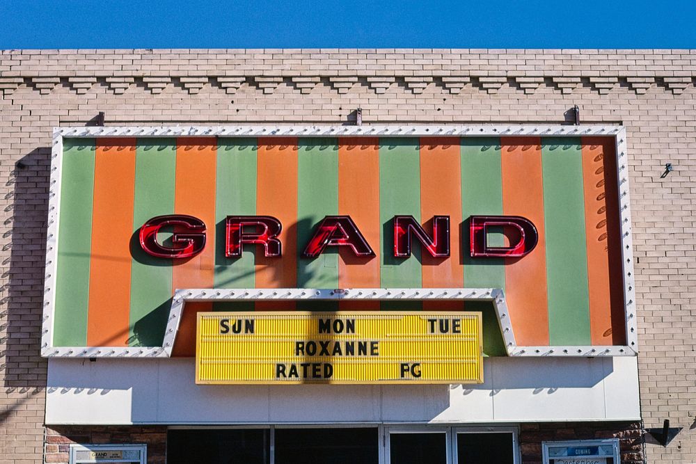 Grand Theater, Main Street, Harlem, Montana (1987) photography in high resolution by John Margolies. Original from the…