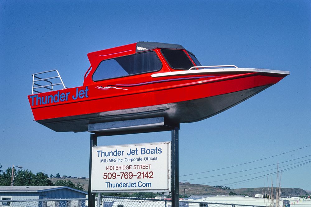 Jet Boat sign, Route 12, Clarkson, Washington (2004) photography in high resolution by John Margolies. Original from the…