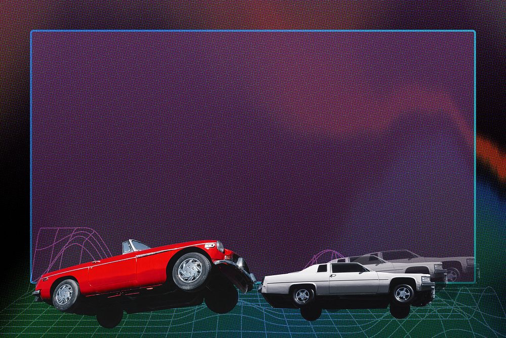 Retro frame with car, remixed from artworks by John Margolies
