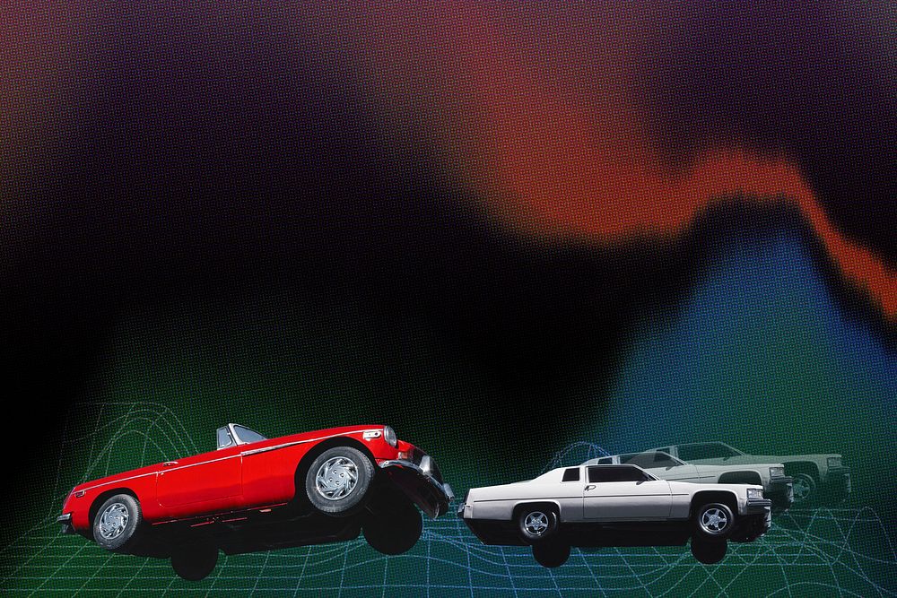 Retro cars background, remixed from artworks by John Margolies