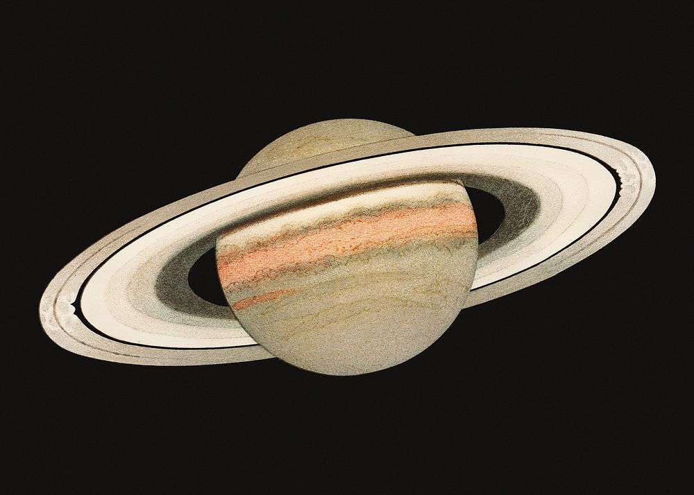 Space background, saturn planet vintage illustration, remix from the artwork of F. Meheux