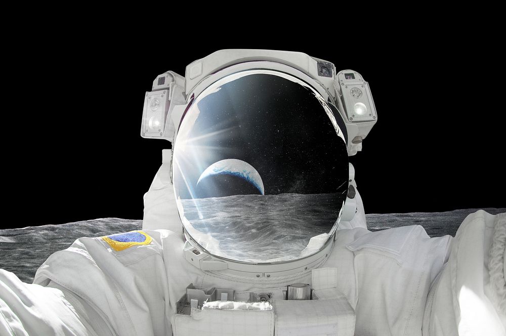 Astronaut taking selfie, space traveling