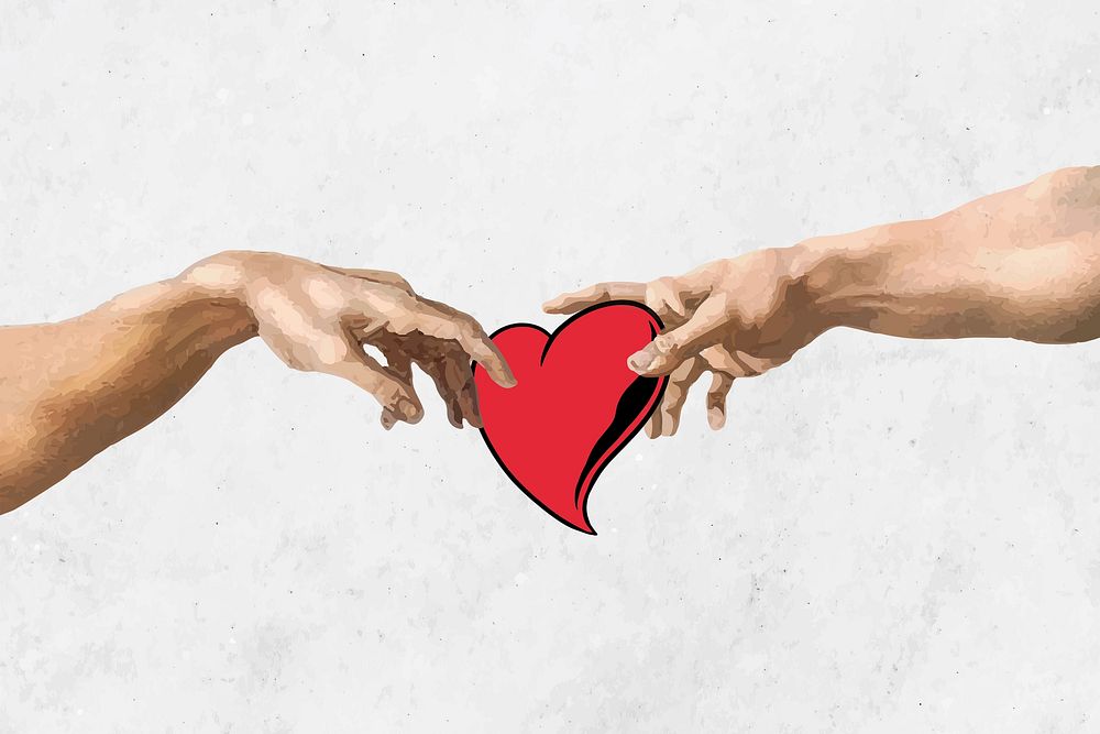 Hands with heart, Charity and donation concept, remixed from artworks by Michelangelo Buonarroti