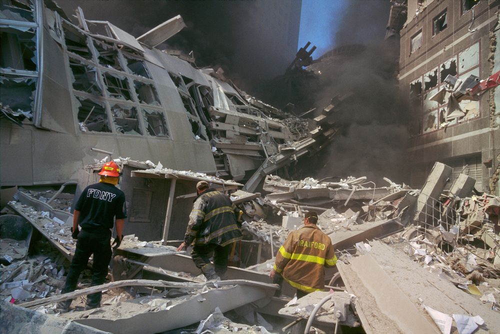 Search & rescue operations near collapsed buildings during the aftermath of the September 11 terrorist attack on the World…