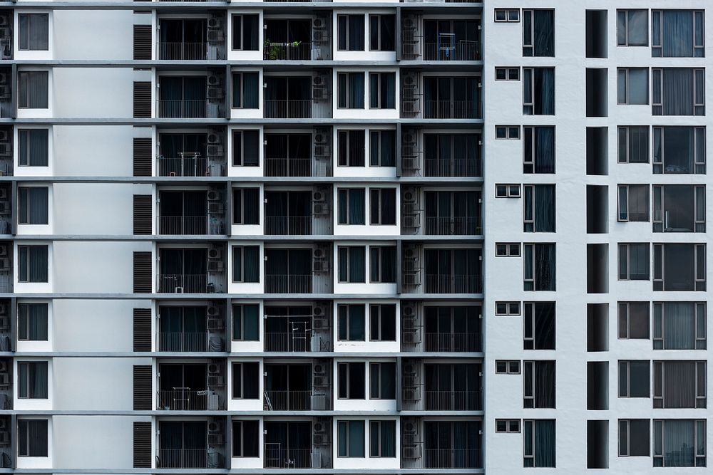 Black condominium building closeup view