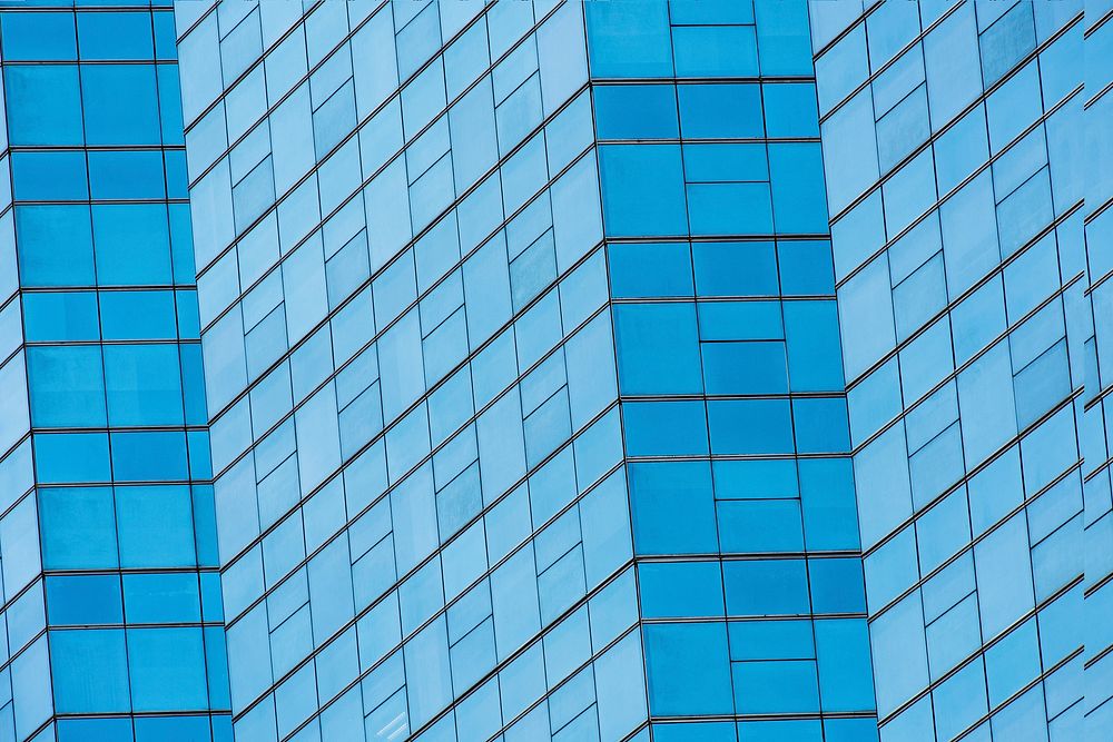 Blue modern office building closeup