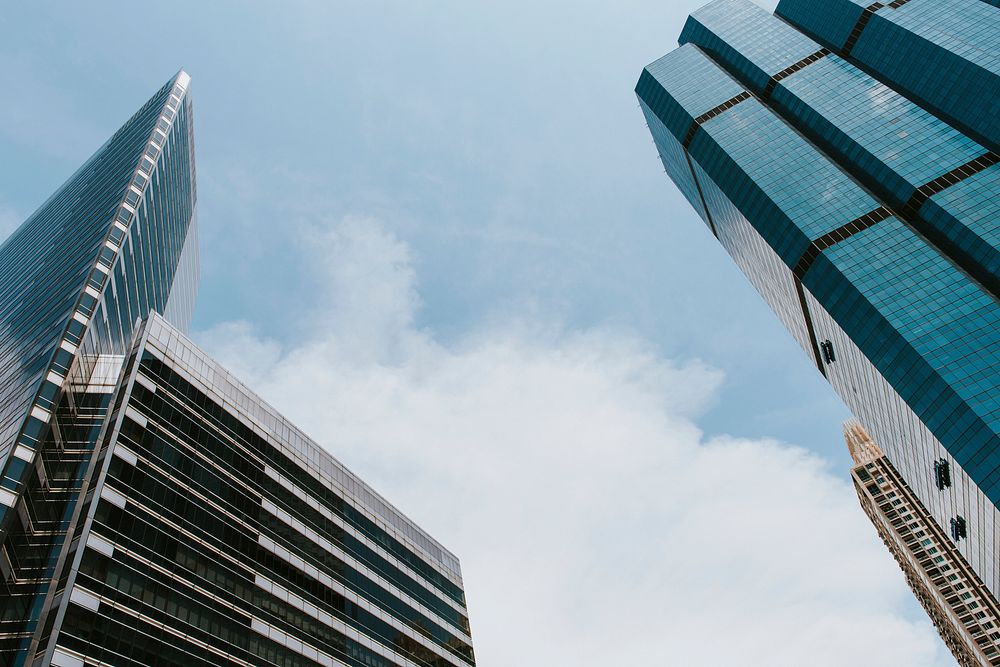 Bangkok office buildings cityscape low angle