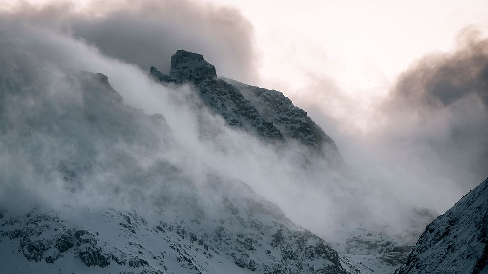 Mountain desktop wallpaper background, snowy mountain peaks in Norway