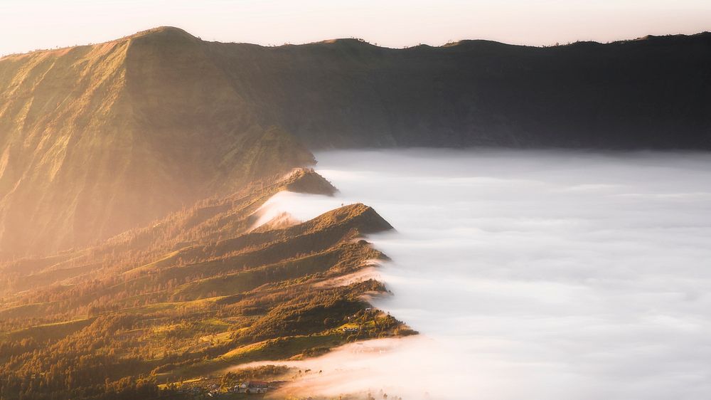 Nature desktop wallpaper background, sunrise at Mount Bromo, Indonesia