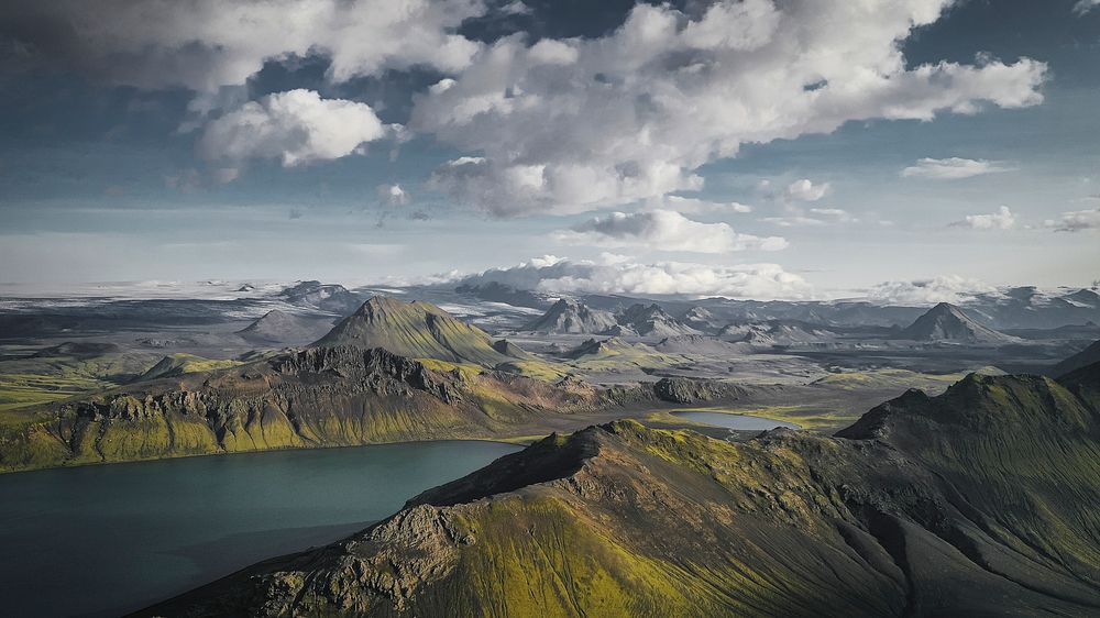 Nature desktop wallpaper background, blue lake central highlands, Iceland