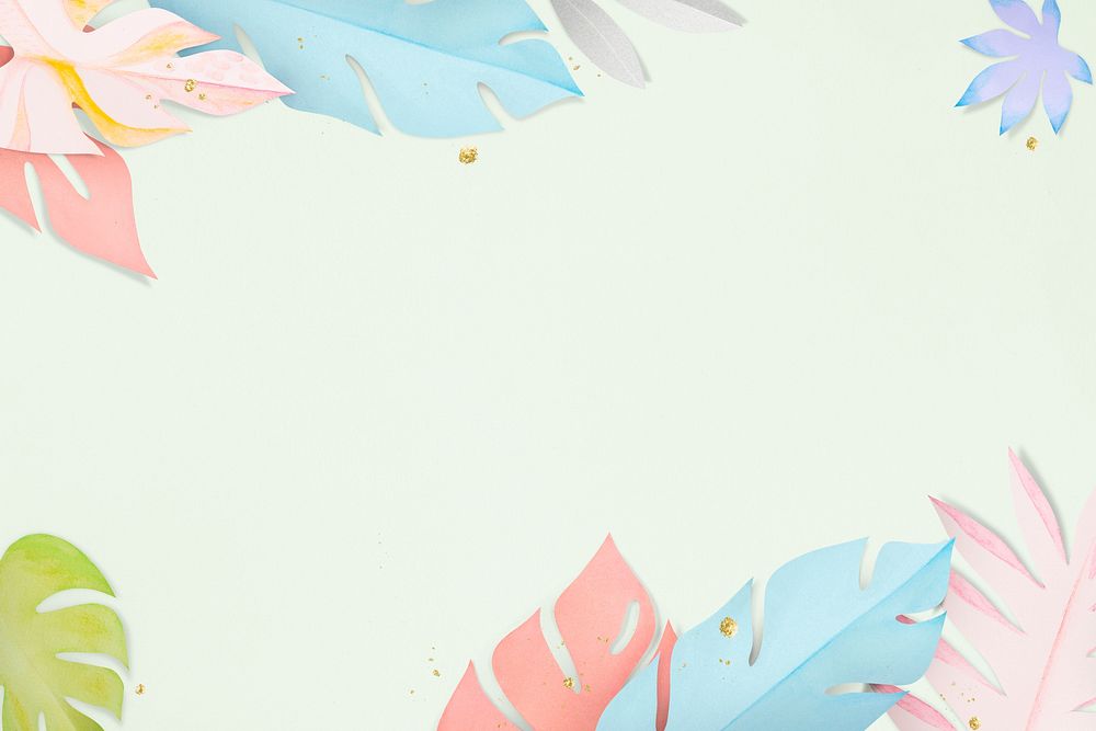 Pastel monstera leaf border in paper craft style