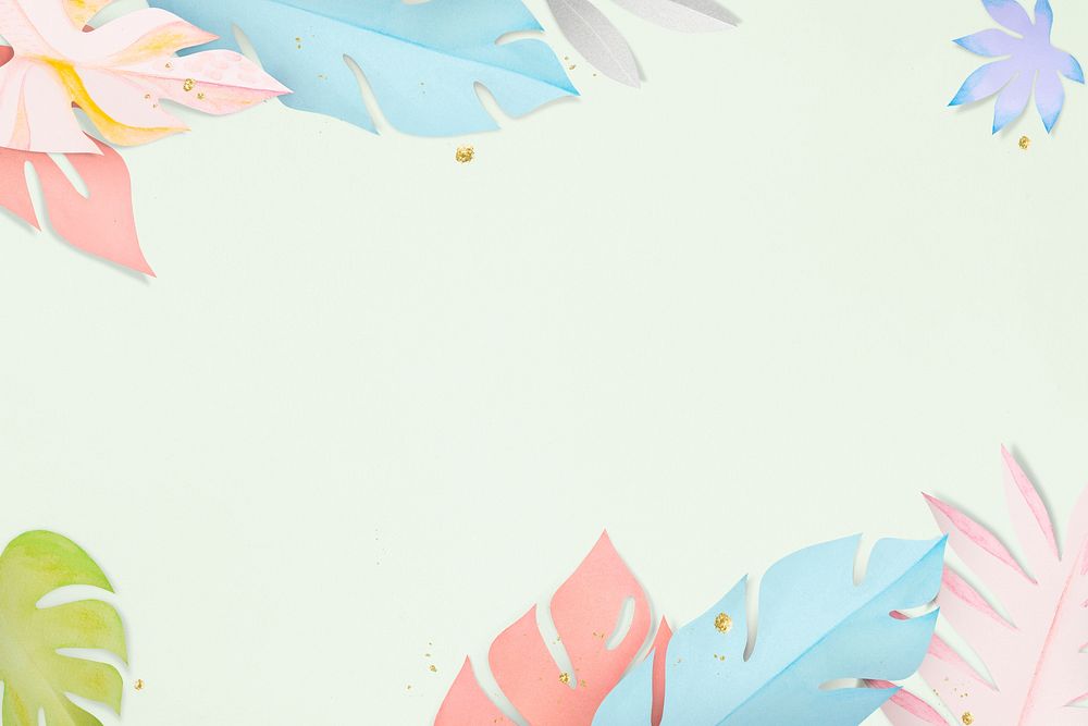 Pastel monstera leaf border psd in paper craft style