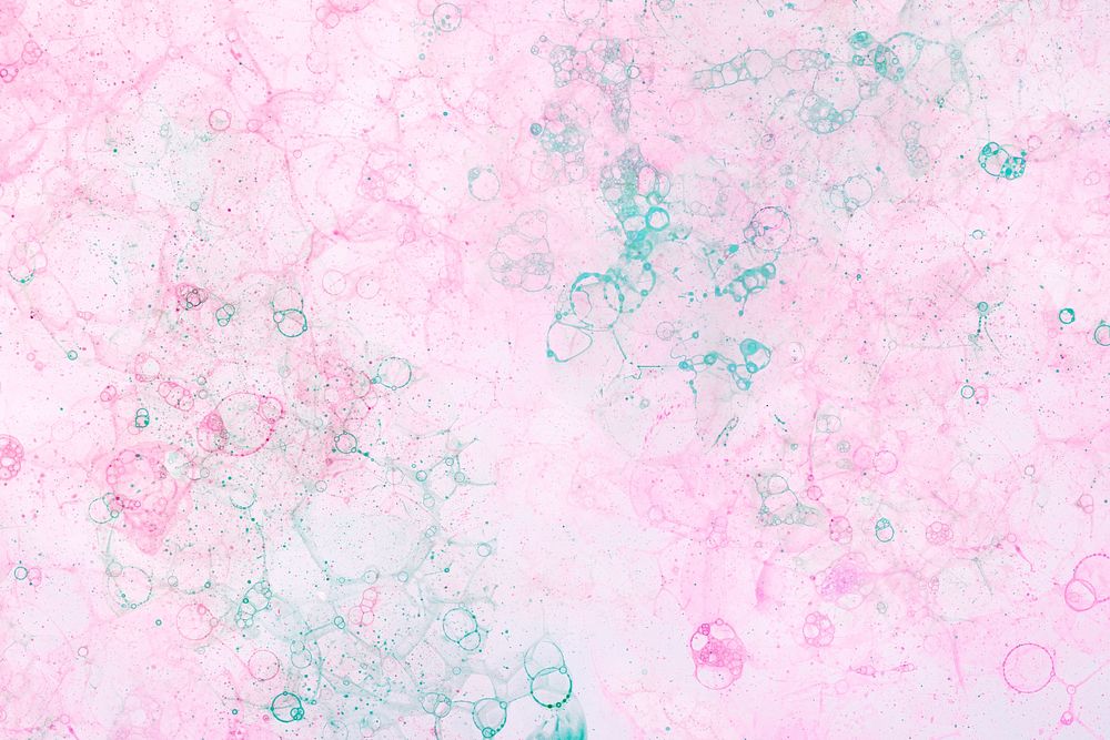 Pink and green bubble art on pink background feminine style