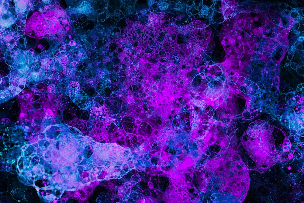 Neon purple bubble art on black background abstract style