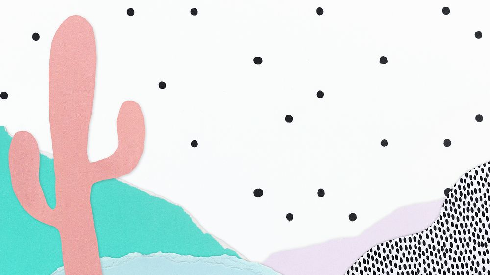 Cute background psd with pastel cactus paper craft