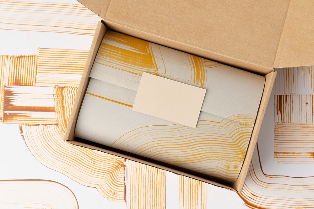 Kraft box packaging in abstract style with design space