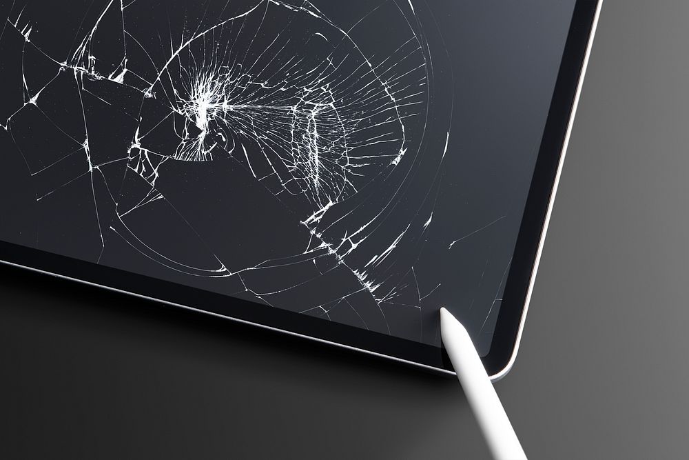 Broken tablet with cracked screen broken glass