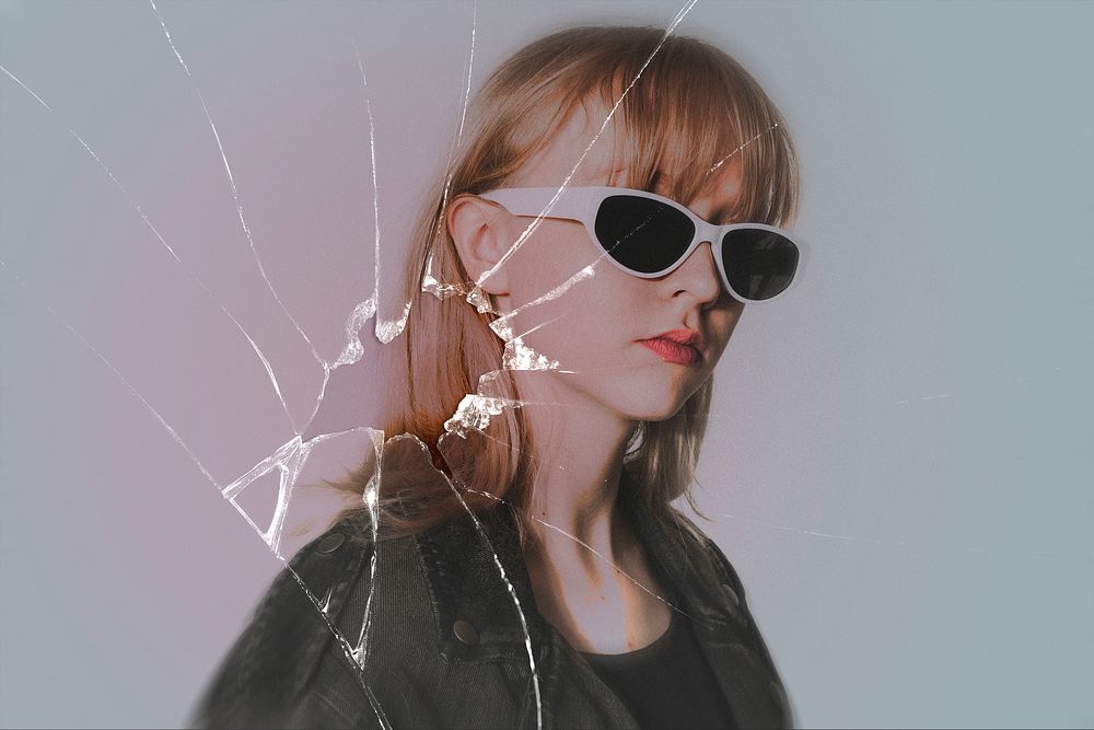 Cracked glass effect with badass woman background