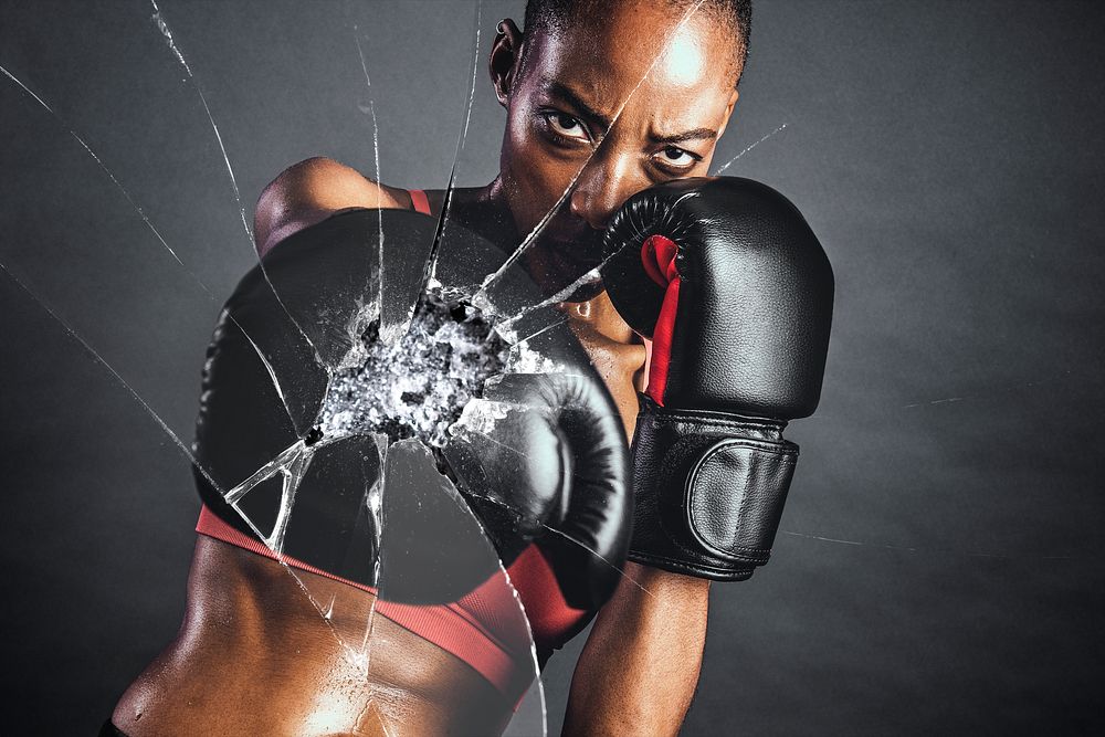 Shattered glass effect with female boxer