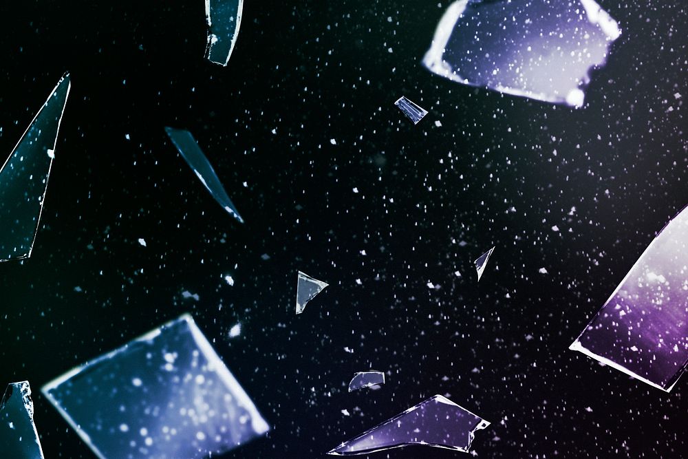 Shattered glass in space background with design space