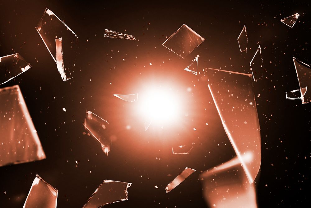 Shattered glass in space background with design space