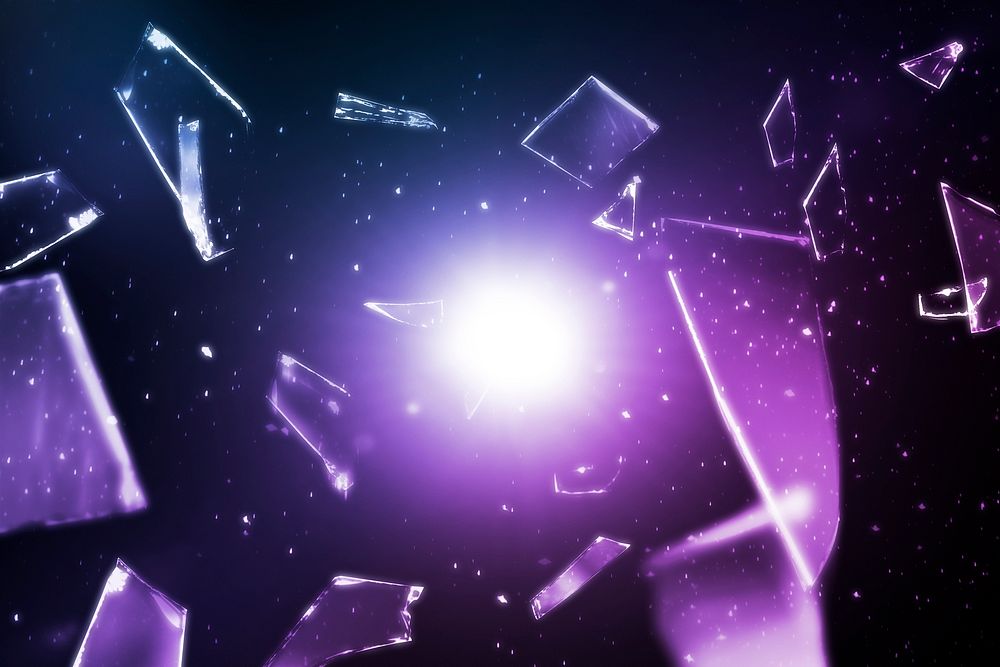 Purple shattered glass in space background with design space