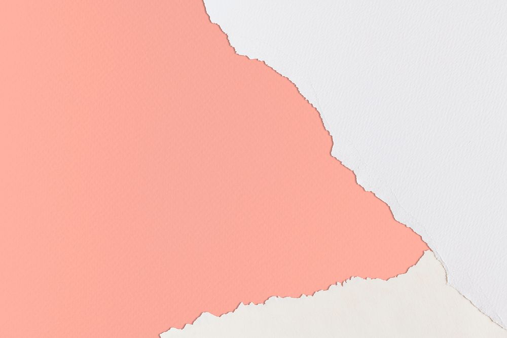 Ripped paper border frame in coral on handmade colorful background
