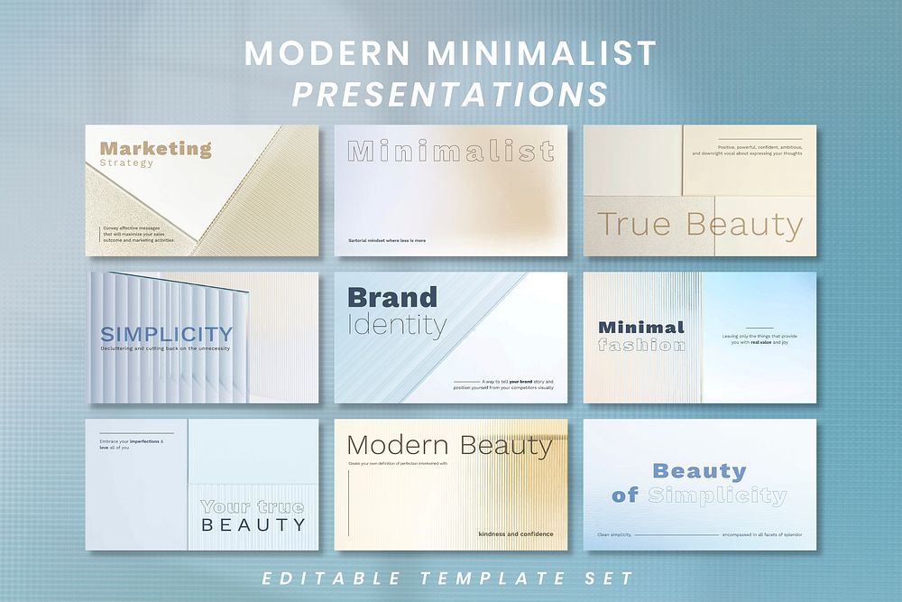 Modern minimal presentation template vector with patterned glass background set
