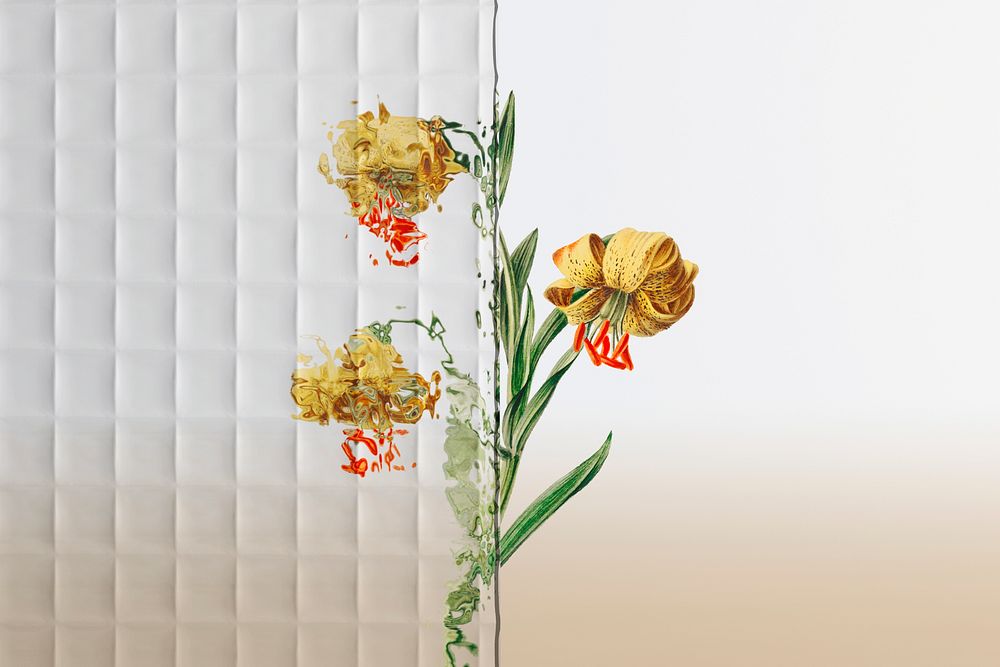 Nature background with flower behind patterned glass
