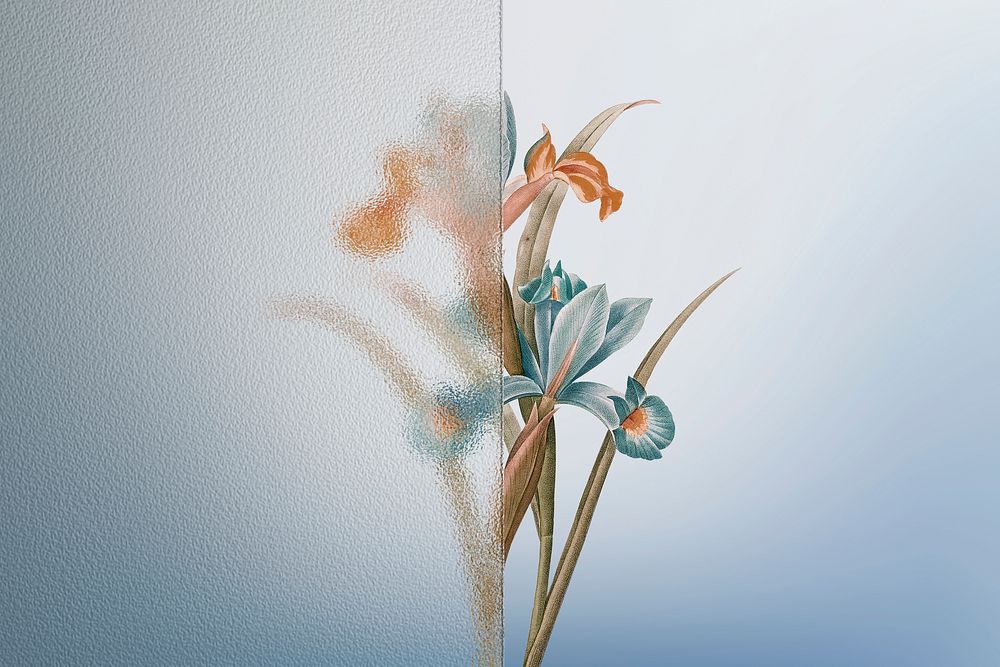 Nature background with flower behind patterned glass