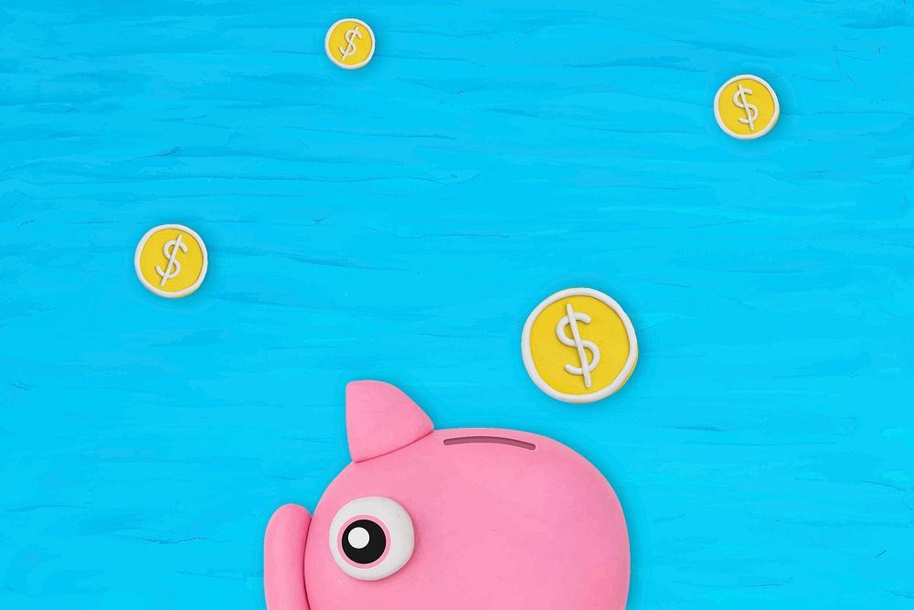 Piggy bank finance background vector DIY dry clay creative art for kids