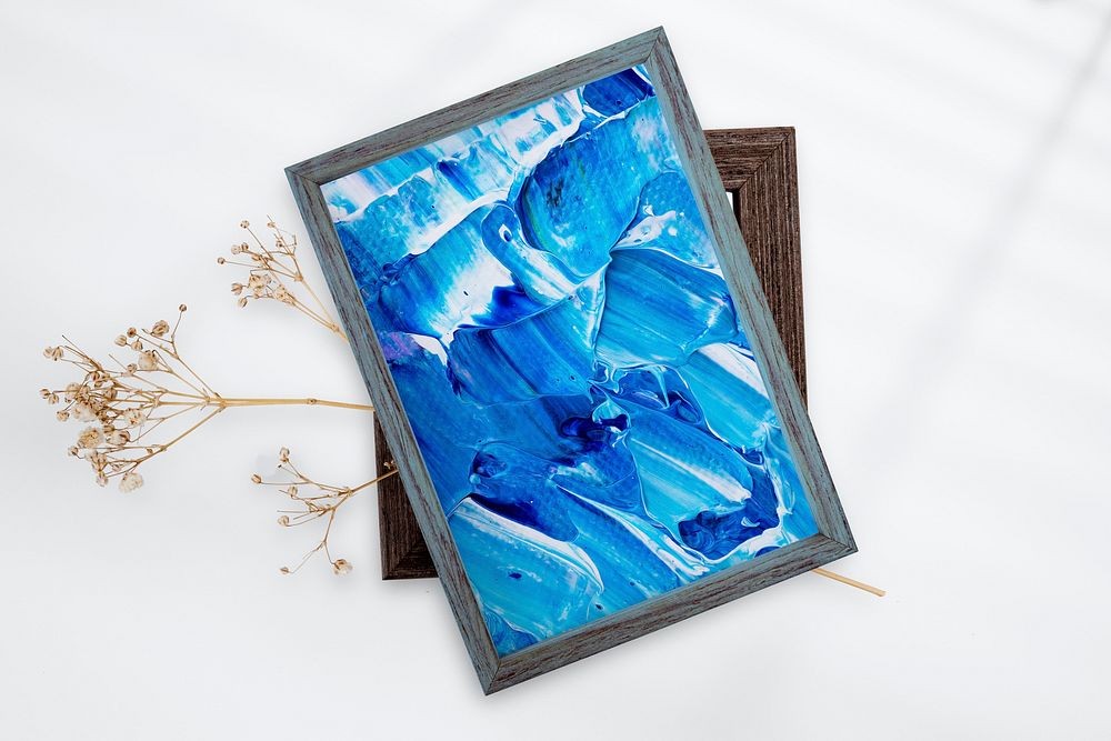Wooden picture frame with colorful painting