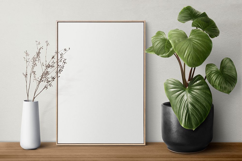 Blank picture frame on a shelf