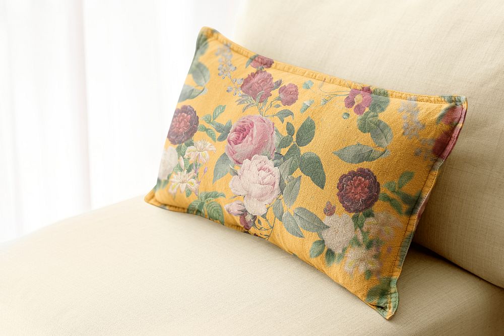 Floral cushion home decor, on a sofa