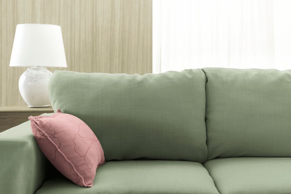 Living room sofa cushion, pink and green