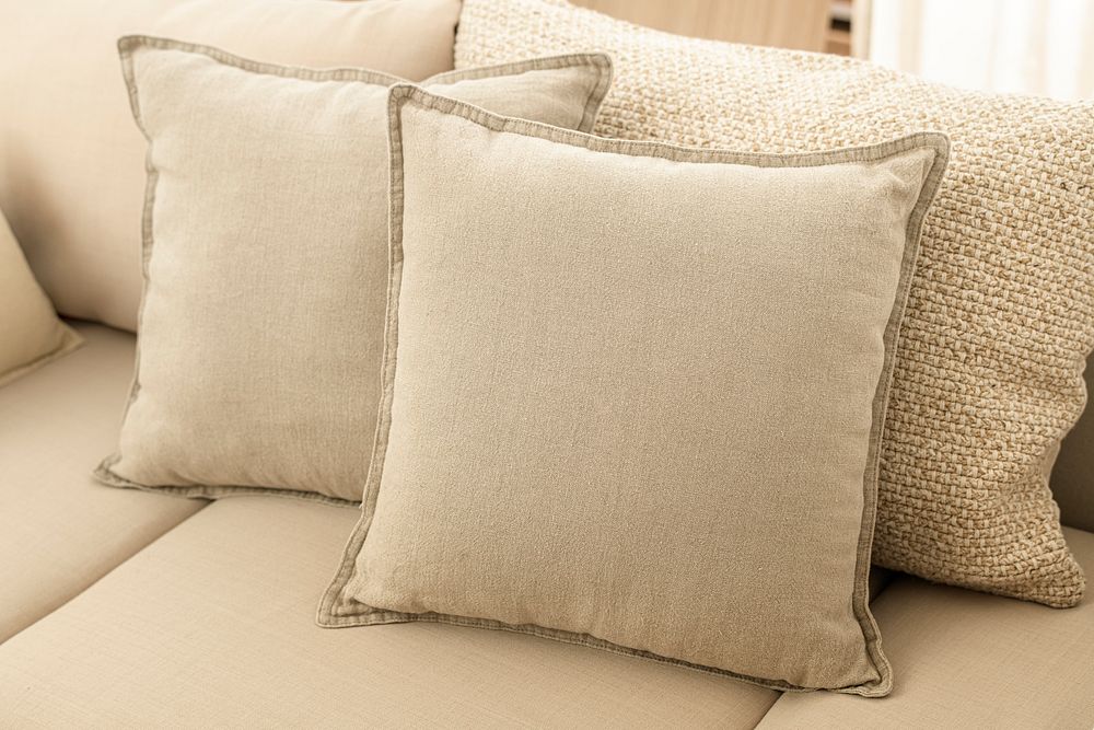 Beige cushions home decor, on a sofa