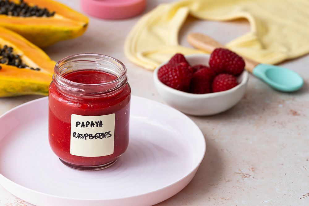 Raspberry puree baby food, organic homemade recipe
