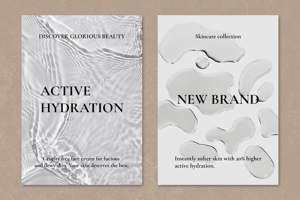 Skincare poster templates, water background psd set
