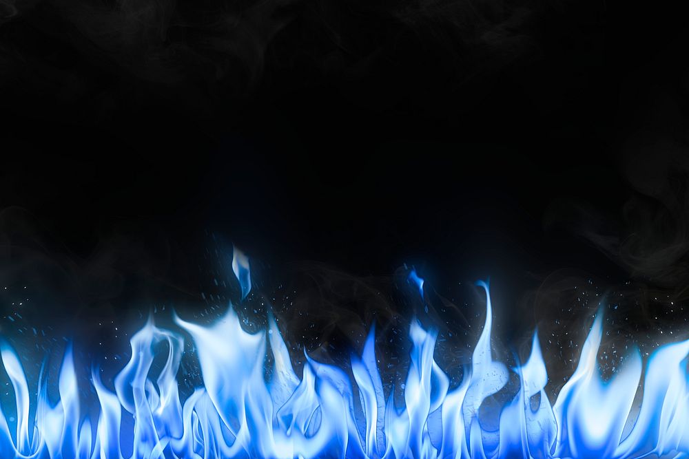 Black flame background, blue border realistic fire image