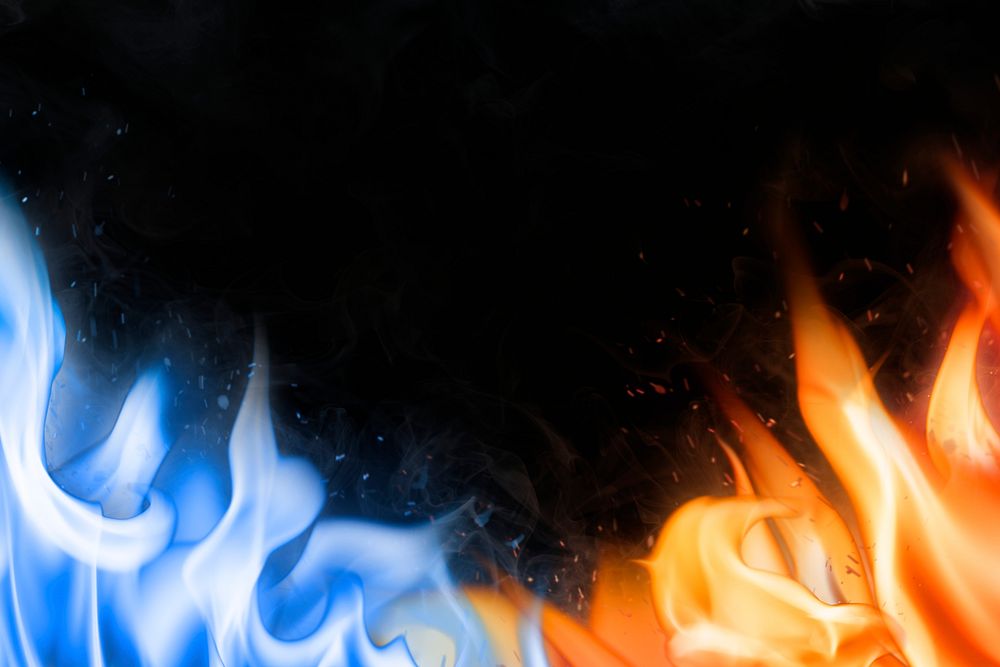 Flame border background, black realistic blue fire image