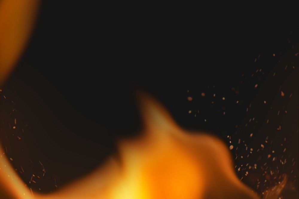 Fire sparks background, realistic flame border, black design space
